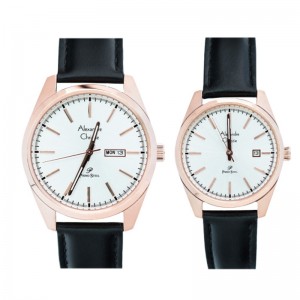 Alexandre Christie AC 1025 Rosegold White Black Leather Couple